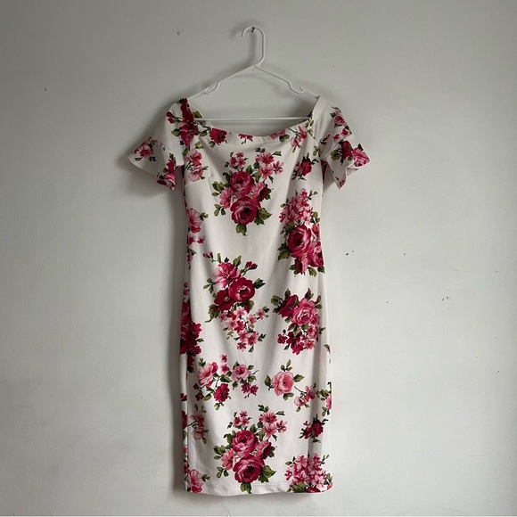 Floral Off the Shoulder Petal Sleeve Spring Bodycon Dress size 6 flower pattern - Picture 1 of 8